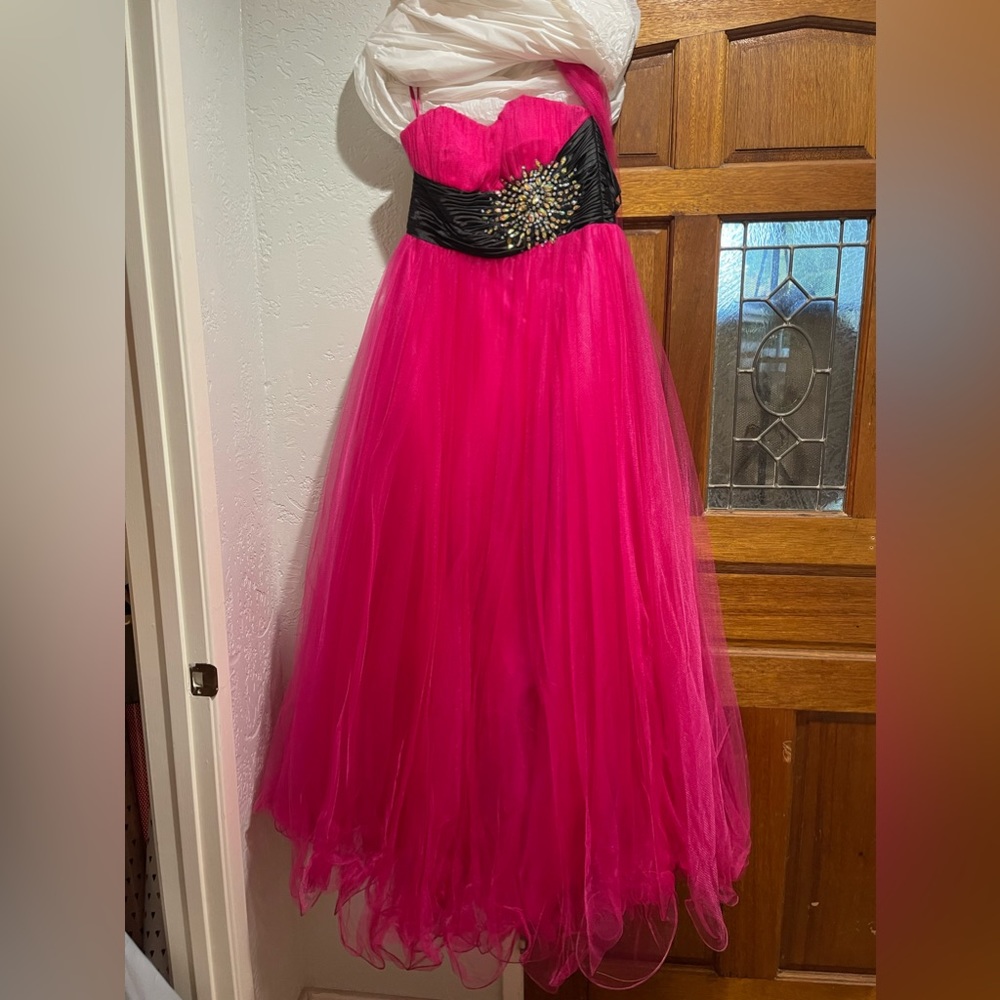 Strapless hot pink formal dress